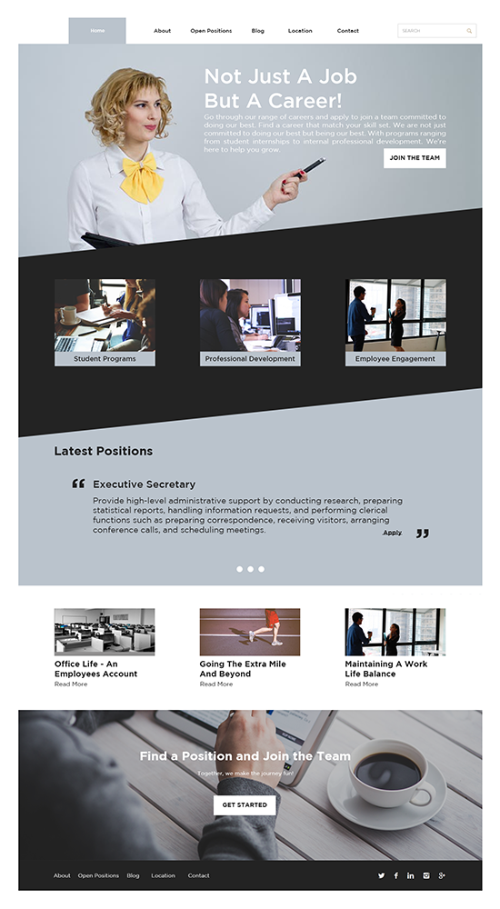Full page view of the career page designed by Katherine Delorme